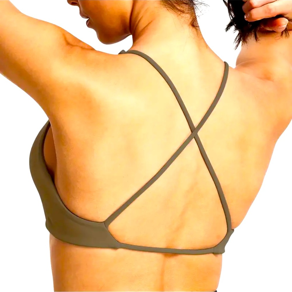YeoReo Strappy Brown Yoga Pilates Sports Bra, Size L, Removable Pads